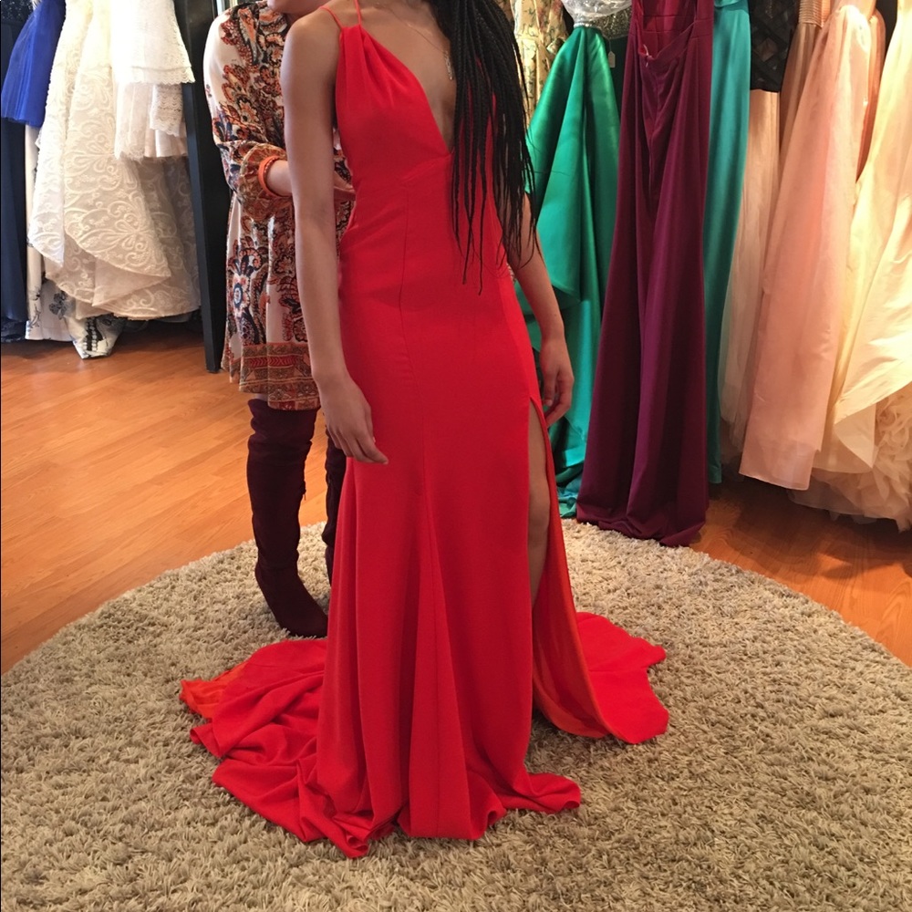 Terani Couture Red Orange Dress